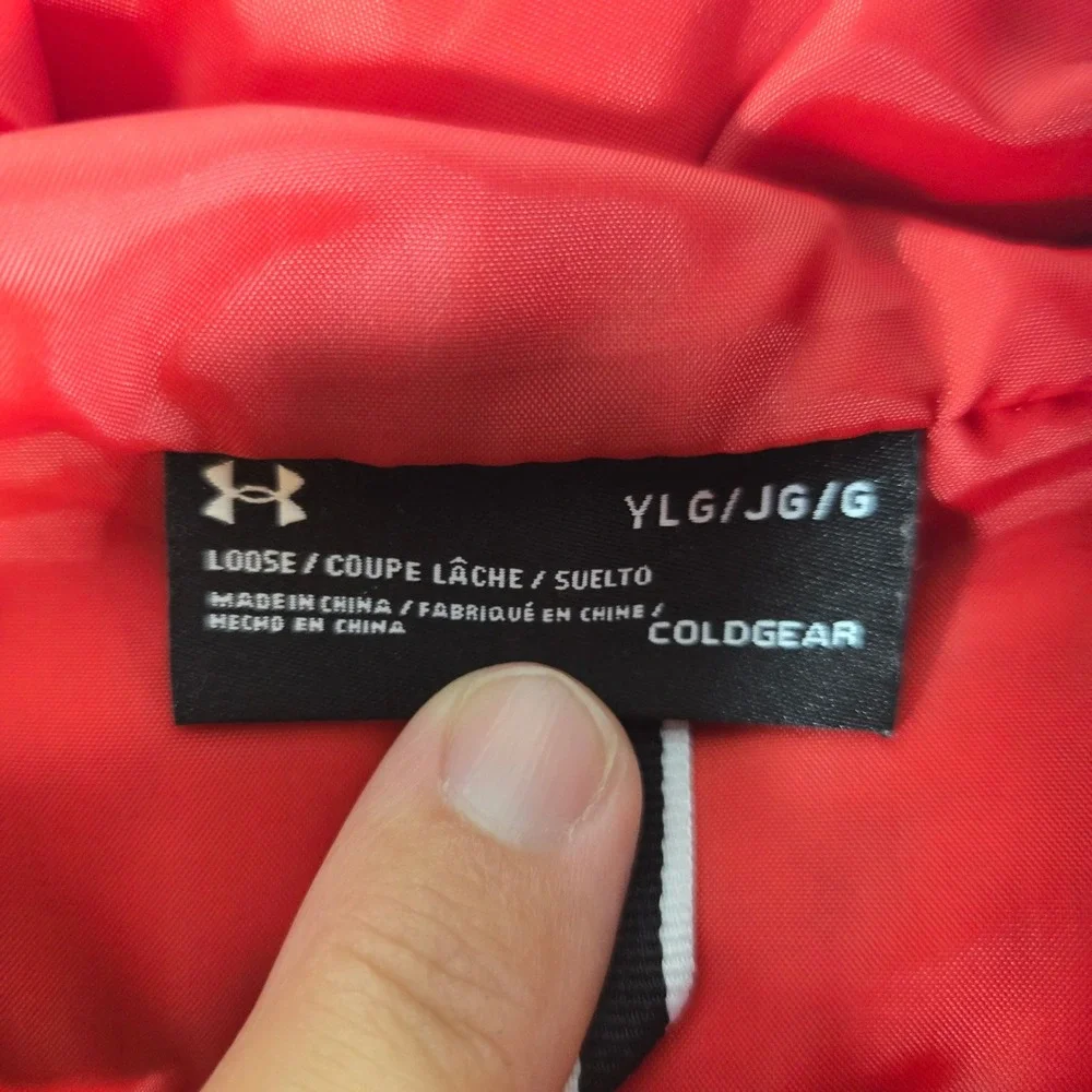 Under Armour Kids ColdGear Red Puffer Jacket Full Zip Hooded Coat YLG Large